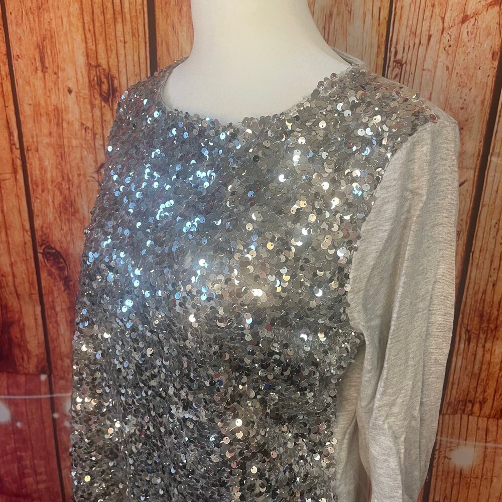 Talbots silver sequin shell long sleeve top size Small pima cotton holiday - Picture 1 of 6
